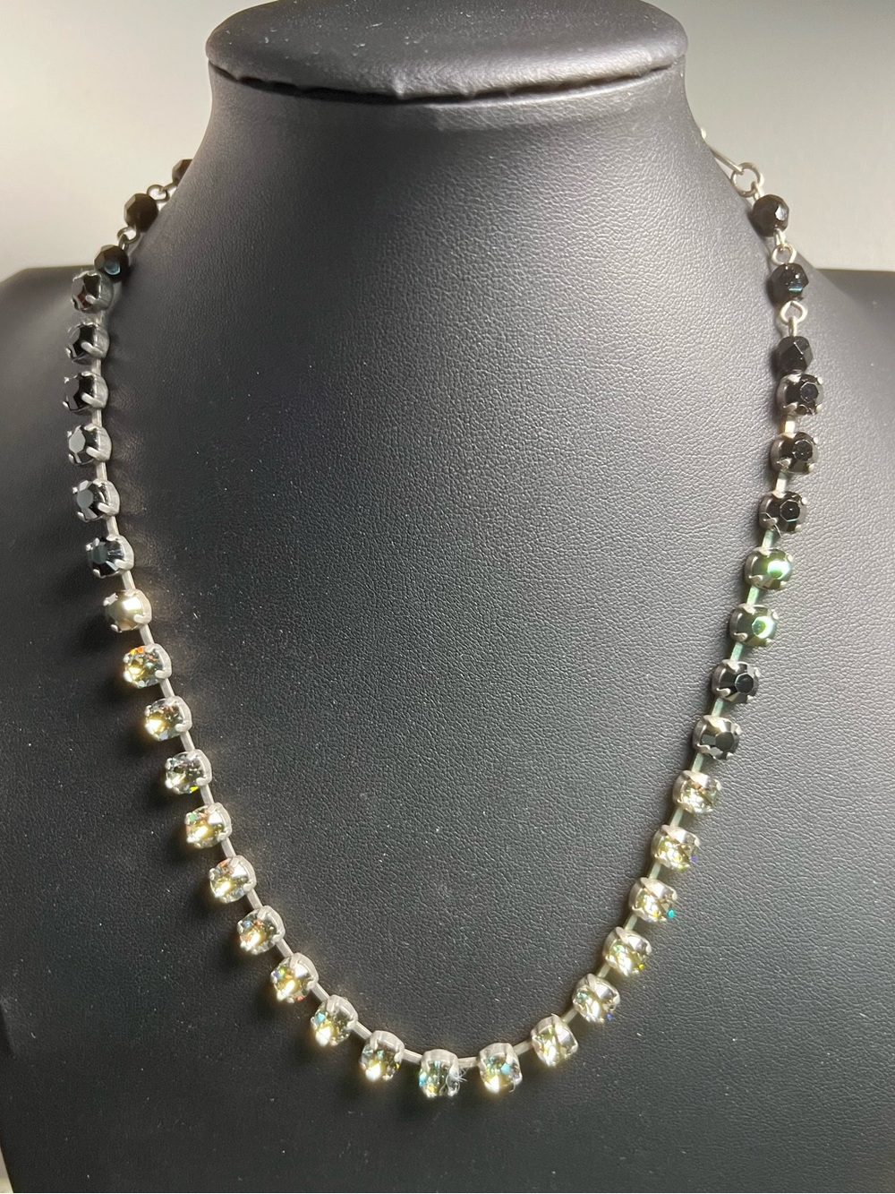Sabika Silver-Tone Black & Clear Crystal Tennis Necklace B25